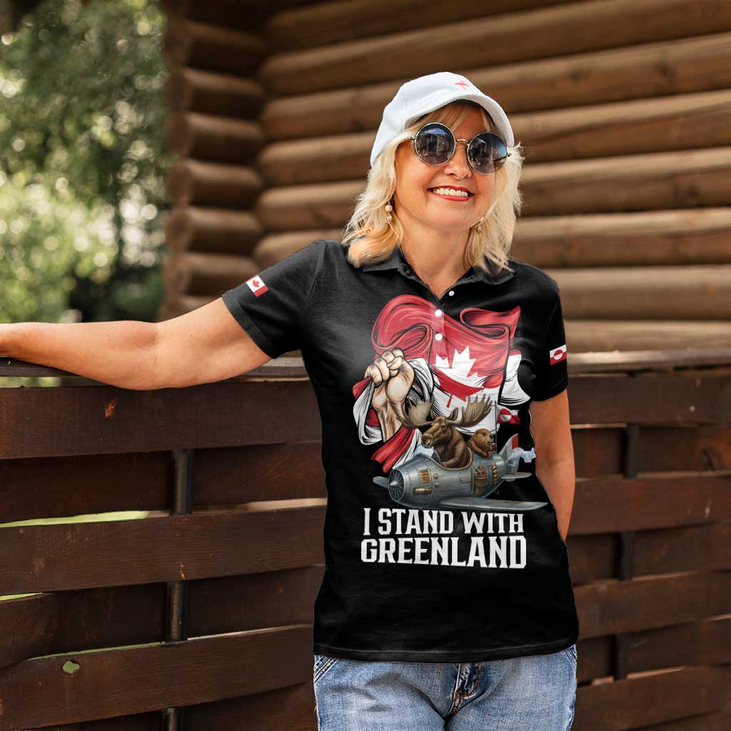 I Stand With Greenland Women Polo Shirt Canadian Greenland Flag