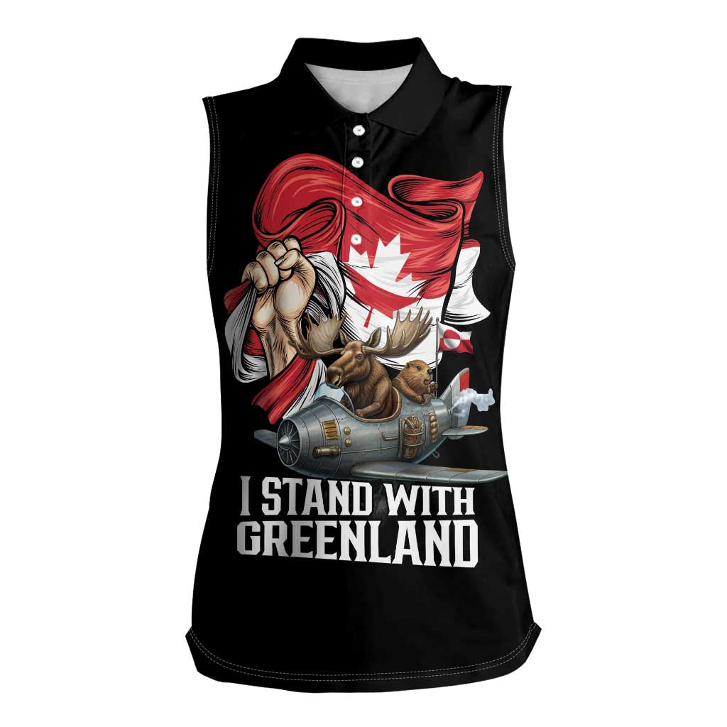I Stand With Greenland Women Sleeveless Polo Shirt Canadian Greenland Flag
