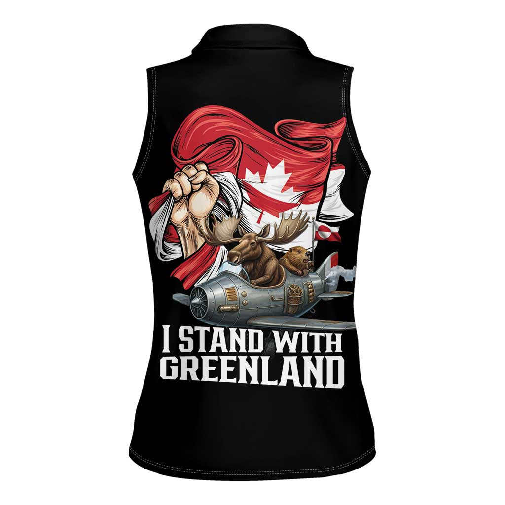 I Stand With Greenland Women Sleeveless Polo Shirt Canadian Greenland Flag
