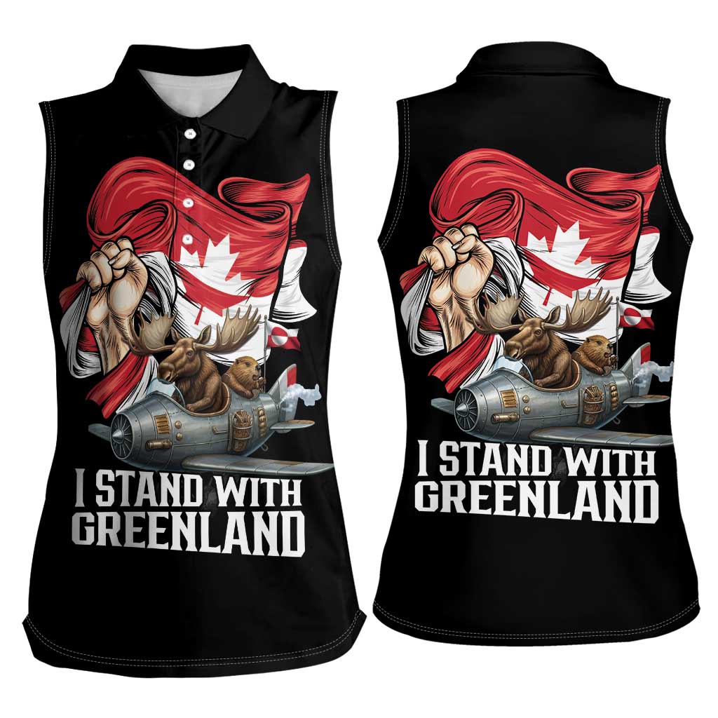 I Stand With Greenland Women Sleeveless Polo Shirt Canadian Greenland Flag