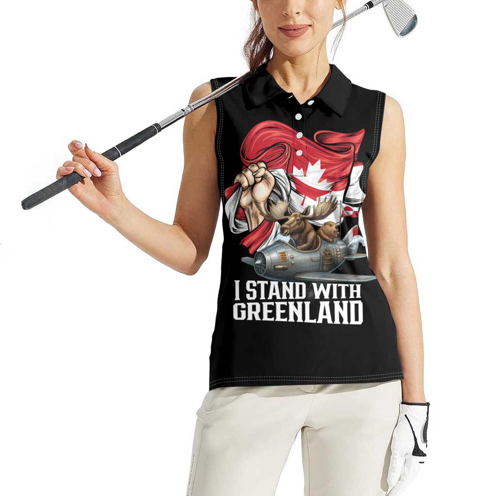 I Stand With Greenland Women Sleeveless Polo Shirt Canadian Greenland Flag
