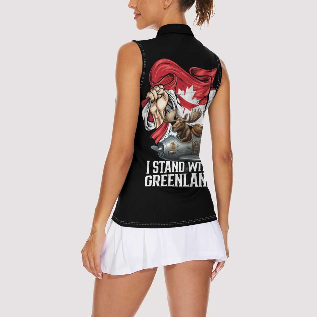 I Stand With Greenland Women Sleeveless Polo Shirt Canadian Greenland Flag