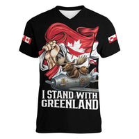 I Stand With Greenland Women V-Neck T-Shirt Canadian Greenland Flag