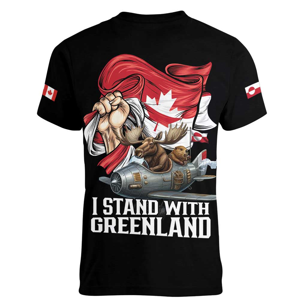 I Stand With Greenland Women V-Neck T-Shirt Canadian Greenland Flag