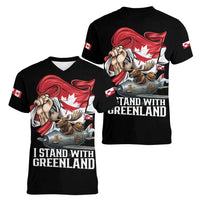 I Stand With Greenland Women V-Neck T-Shirt Canadian Greenland Flag