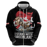 I Stand With Greenland Zip Hoodie Canadian Greenland Flag