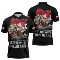 I Stand With Greenland Zipper Polo Shirt Canadian Greenland Flag