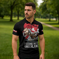 I Stand With Greenland Zipper Polo Shirt Canadian Greenland Flag