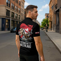 I Stand With Greenland Zipper Polo Shirt Canadian Greenland Flag