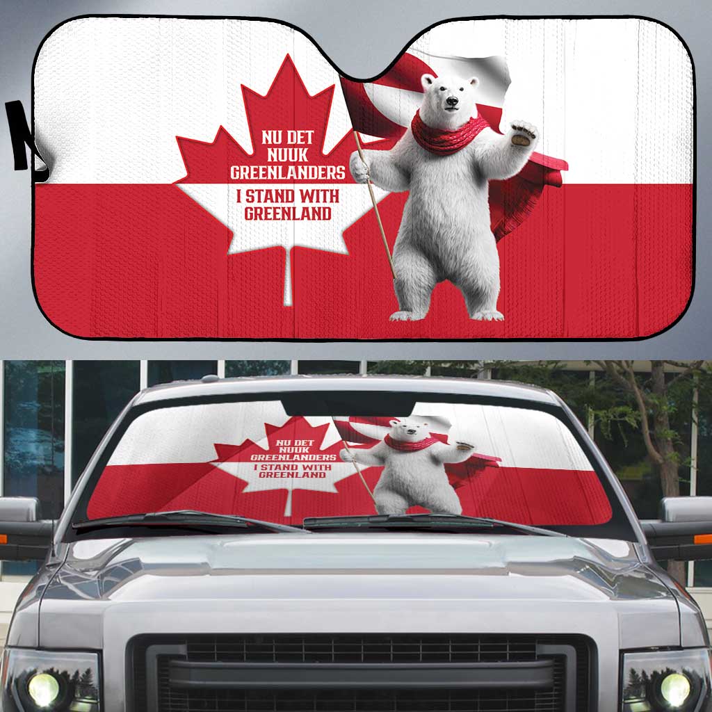 I Stand With Greenland Auto Sun Shade Red and White Side by Side