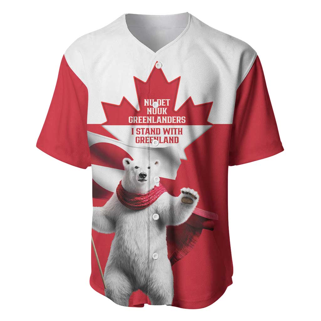 I Stand With Greenland Baseball Jersey Red and White Side by Side