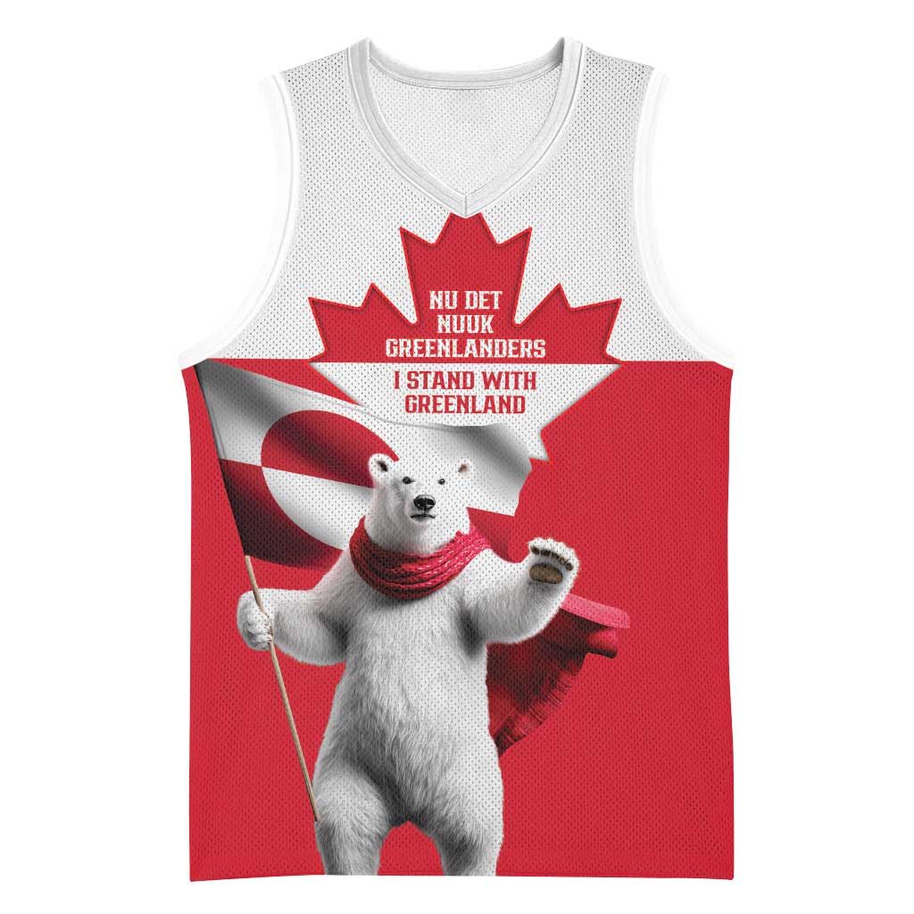 I Stand With Greenland Basketball Jersey Red and White Side by Side