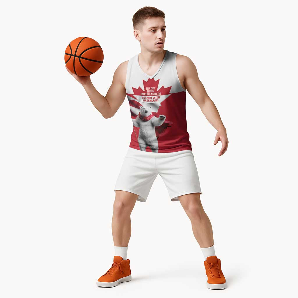 I Stand With Greenland Basketball Jersey Red and White Side by Side