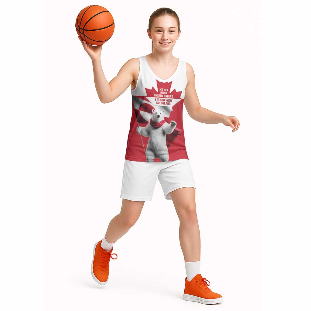 I Stand With Greenland Basketball Jersey Red and White Side by Side