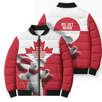 I Stand With Greenland Bomber Puffer Jacket Red and White Side by Side