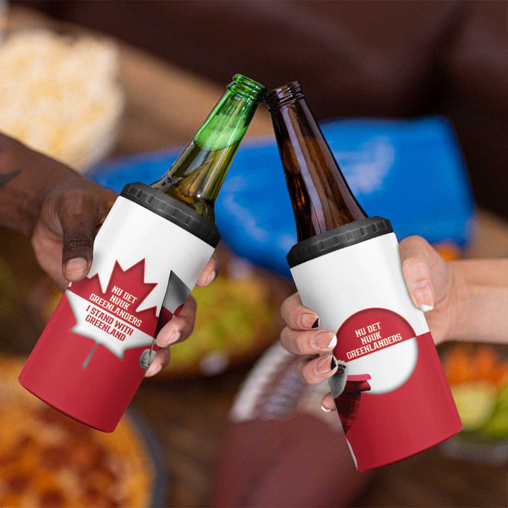 I Stand With Greenland 4 in 1 Can Cooler Tumbler Red and White Side by Side