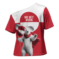 I Stand With Greenland Cross Shoulder Shirt Red and White Side by Side