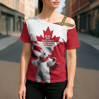 I Stand With Greenland Cross Shoulder Shirt Red and White Side by Side