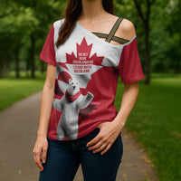 I Stand With Greenland Cross Shoulder Shirt Red and White Side by Side