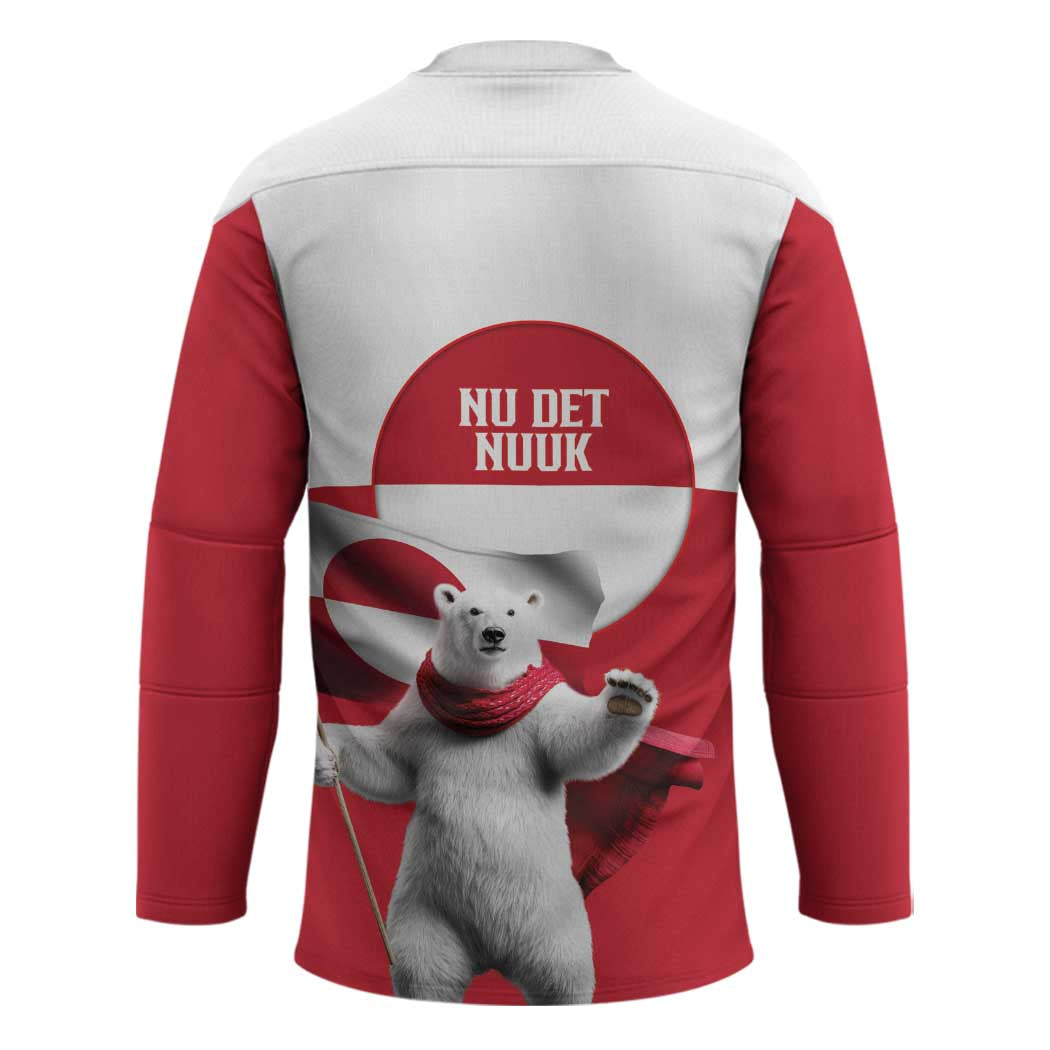 I Stand With Greenland Hockey Jersey Red and White Side by Side