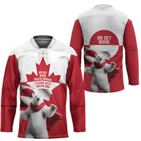 I Stand With Greenland Hockey Jersey Red and White Side by Side
