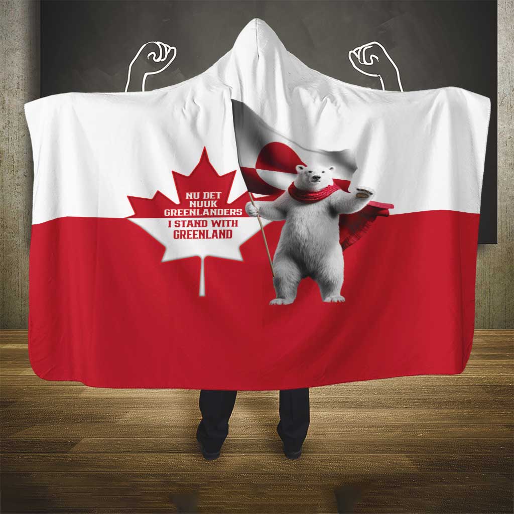 I Stand With Greenland Hooded Blanket Red and White Side by Side