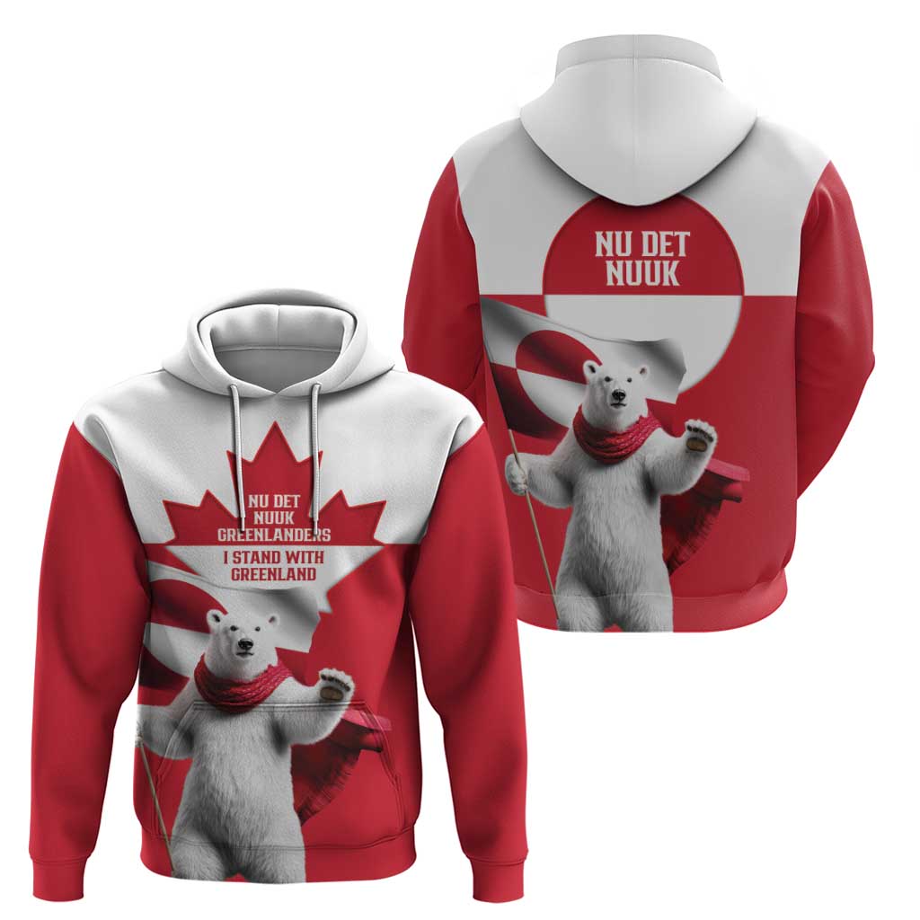I Stand With Greenland Hoodie Red and White Side by Side