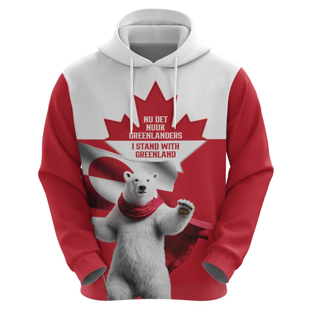 I Stand With Greenland Hoodie Red and White Side by Side