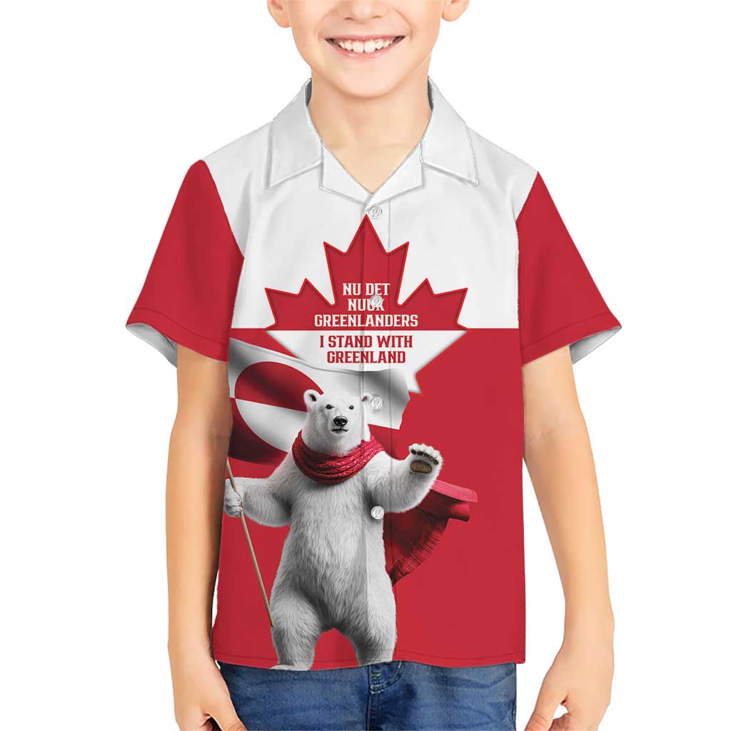 I Stand With Greenland Kid Hawaiian Shirt Red and White Side by Side