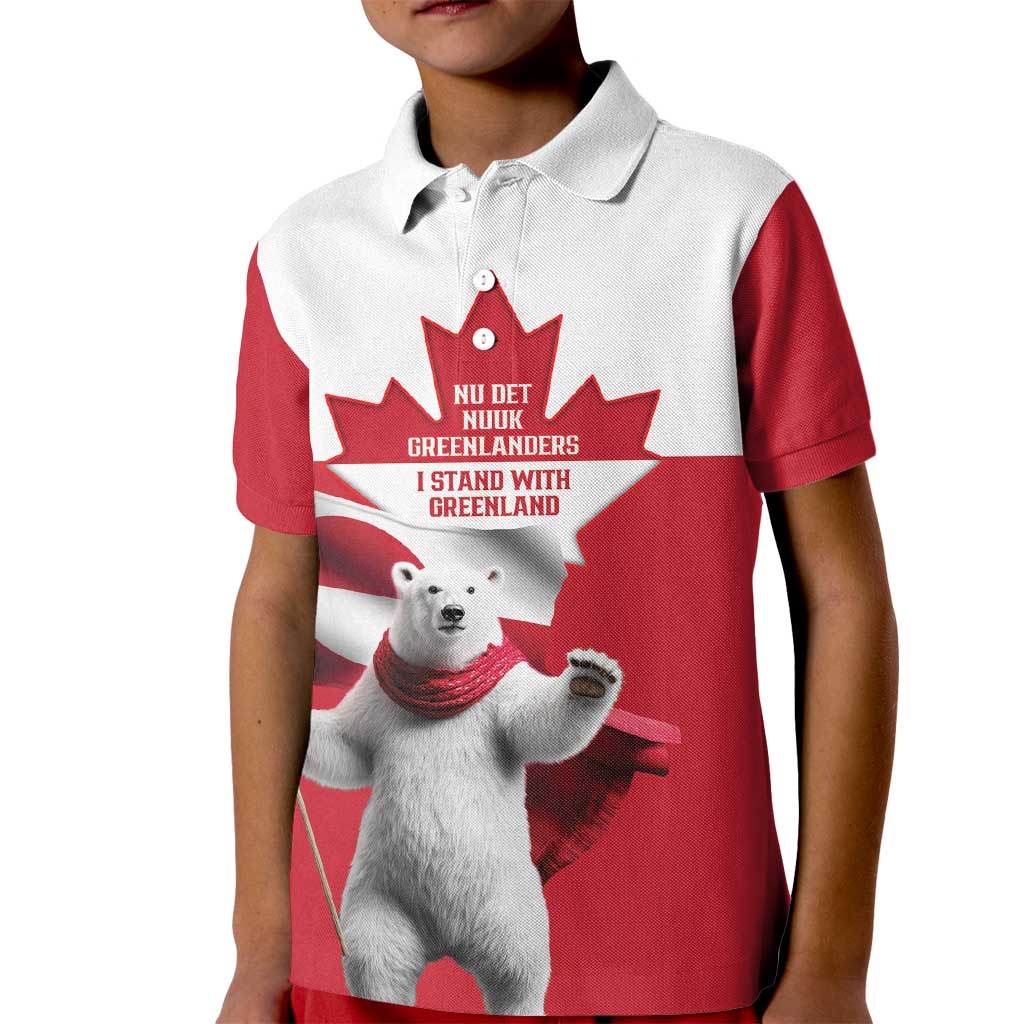 I Stand With Greenland Kid Polo Shirt Red and White Side by Side