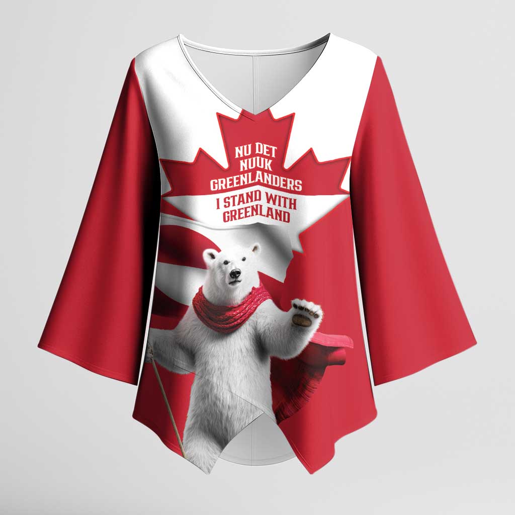 I Stand With Greenland Kimono Sleeve Blouse Red and White Side by Side