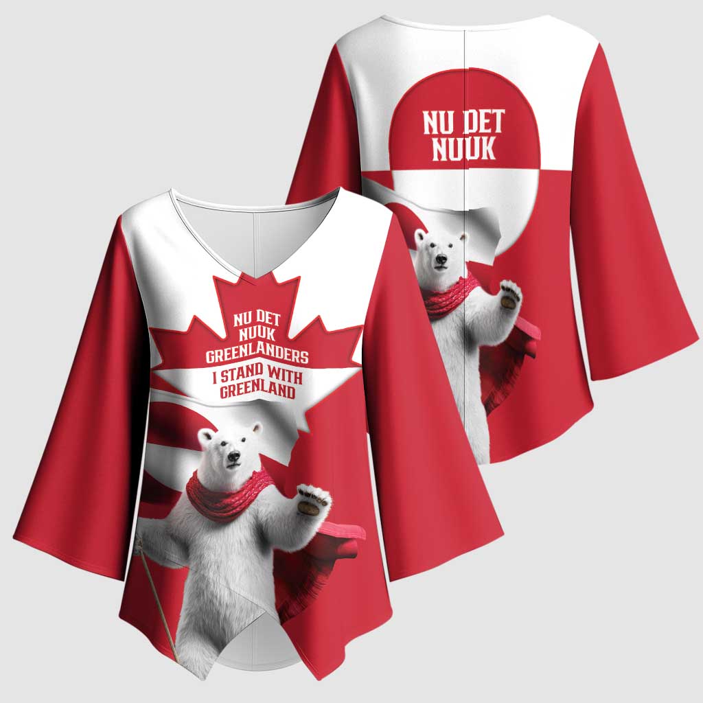 I Stand With Greenland Kimono Sleeve Blouse Red and White Side by Side