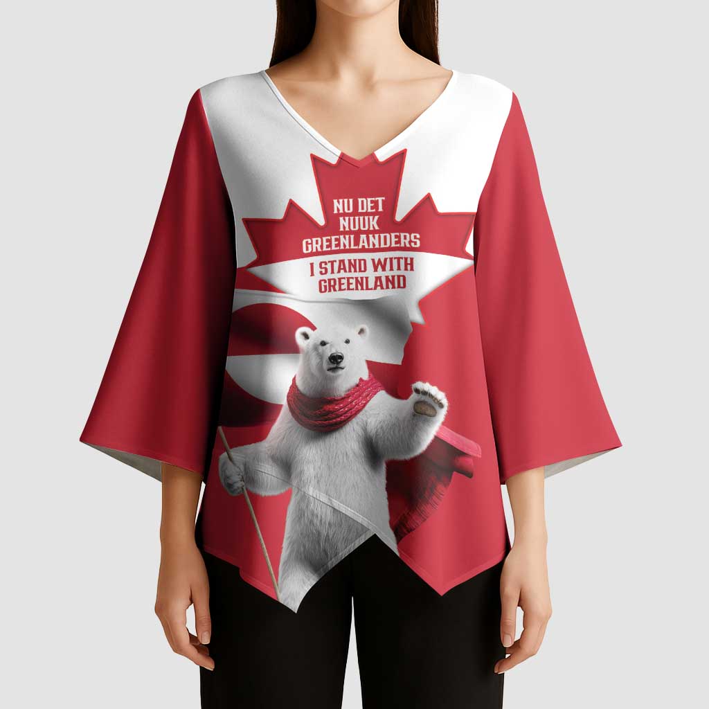 I Stand With Greenland Kimono Sleeve Blouse Red and White Side by Side