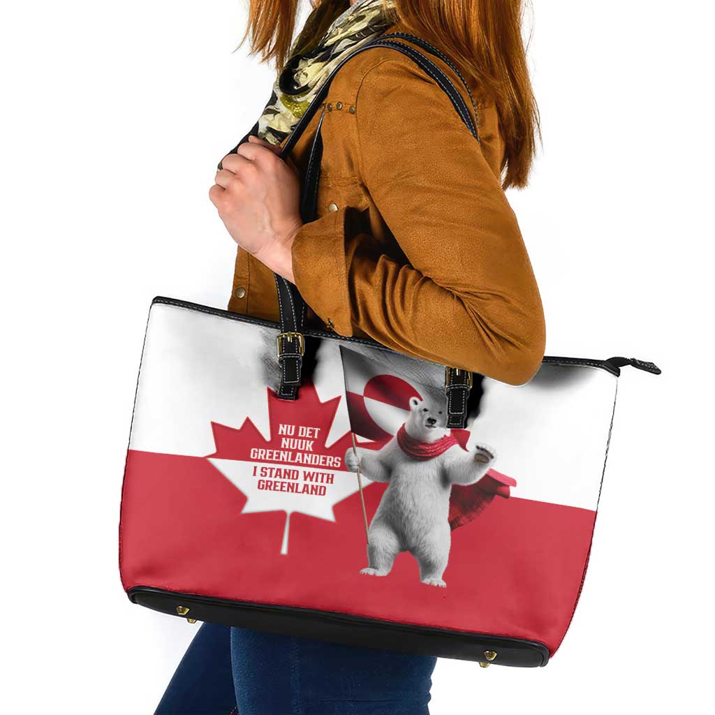 I Stand With Greenland Leather Tote Bag Red and White Side by Side