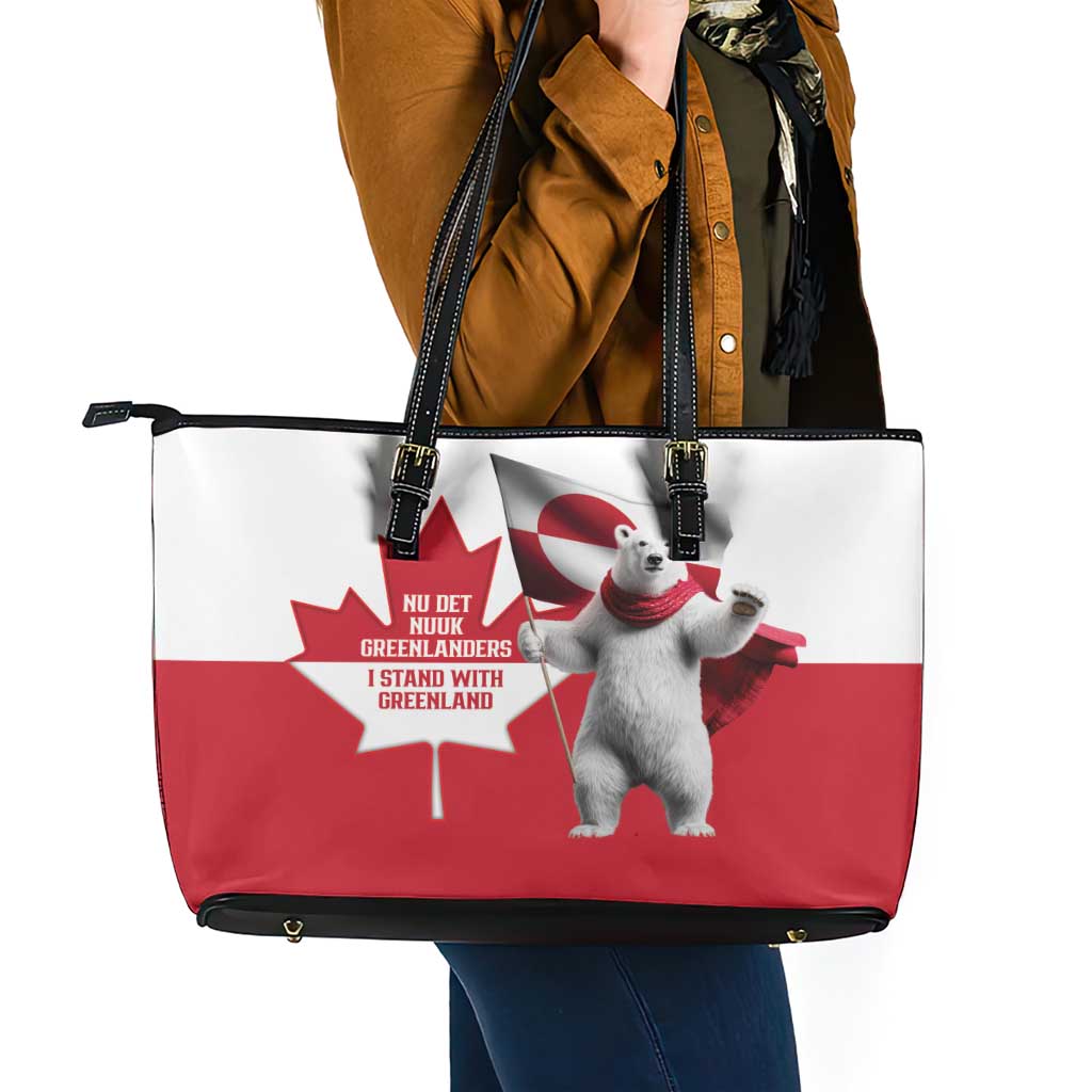 I Stand With Greenland Leather Tote Bag Red and White Side by Side