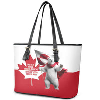 I Stand With Greenland Leather Tote Bag Red and White Side by Side
