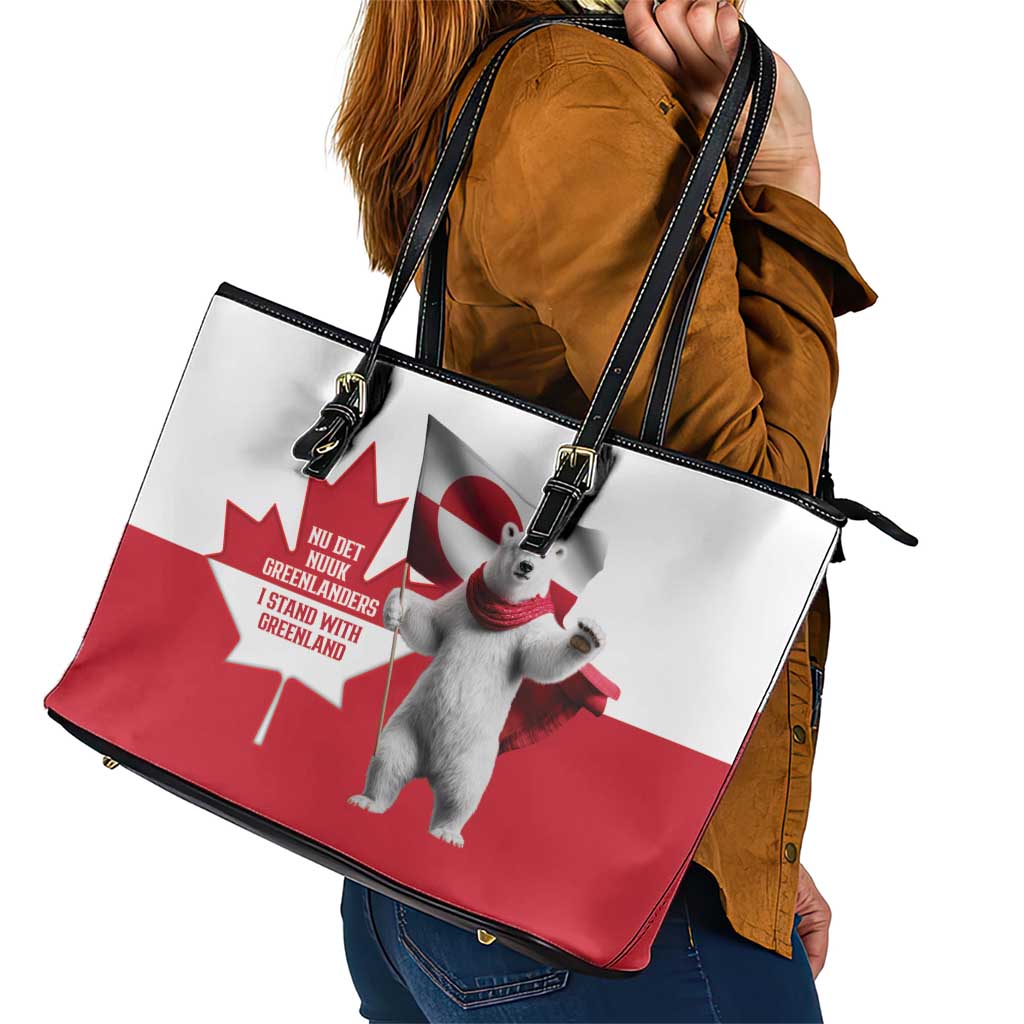 I Stand With Greenland Leather Tote Bag Red and White Side by Side