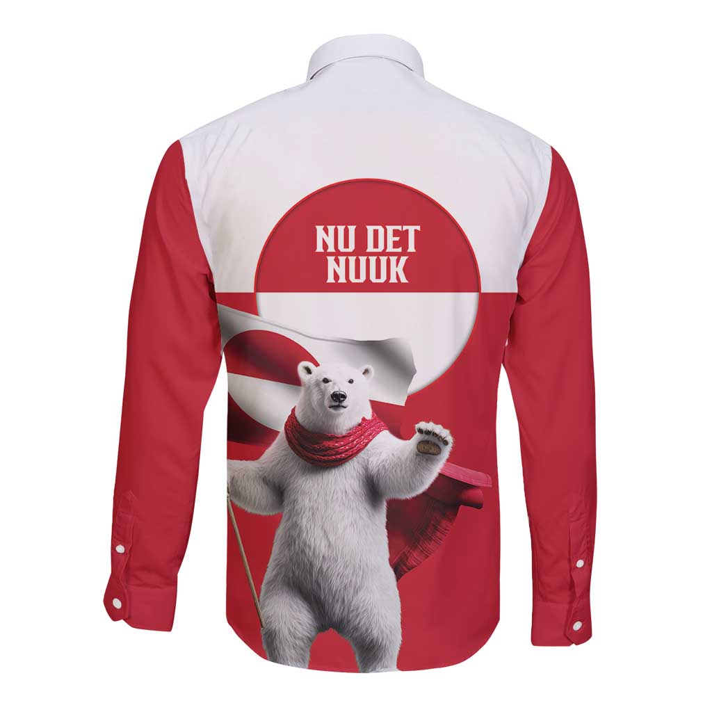 I Stand With Greenland Long Sleeve Button Shirt Red and White Side by Side
