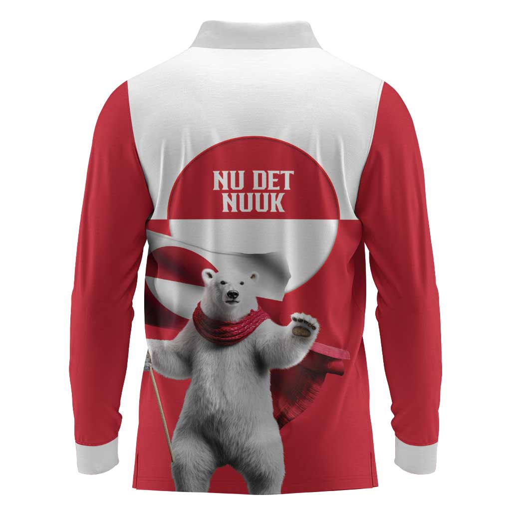 I Stand With Greenland Long Sleeve Polo Shirt Red and White Side by Side