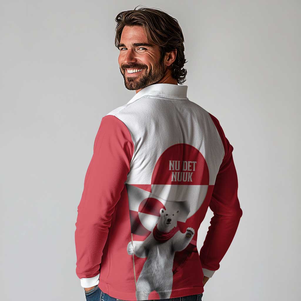 I Stand With Greenland Long Sleeve Polo Shirt Red and White Side by Side