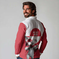 I Stand With Greenland Long Sleeve Polo Shirt Red and White Side by Side
