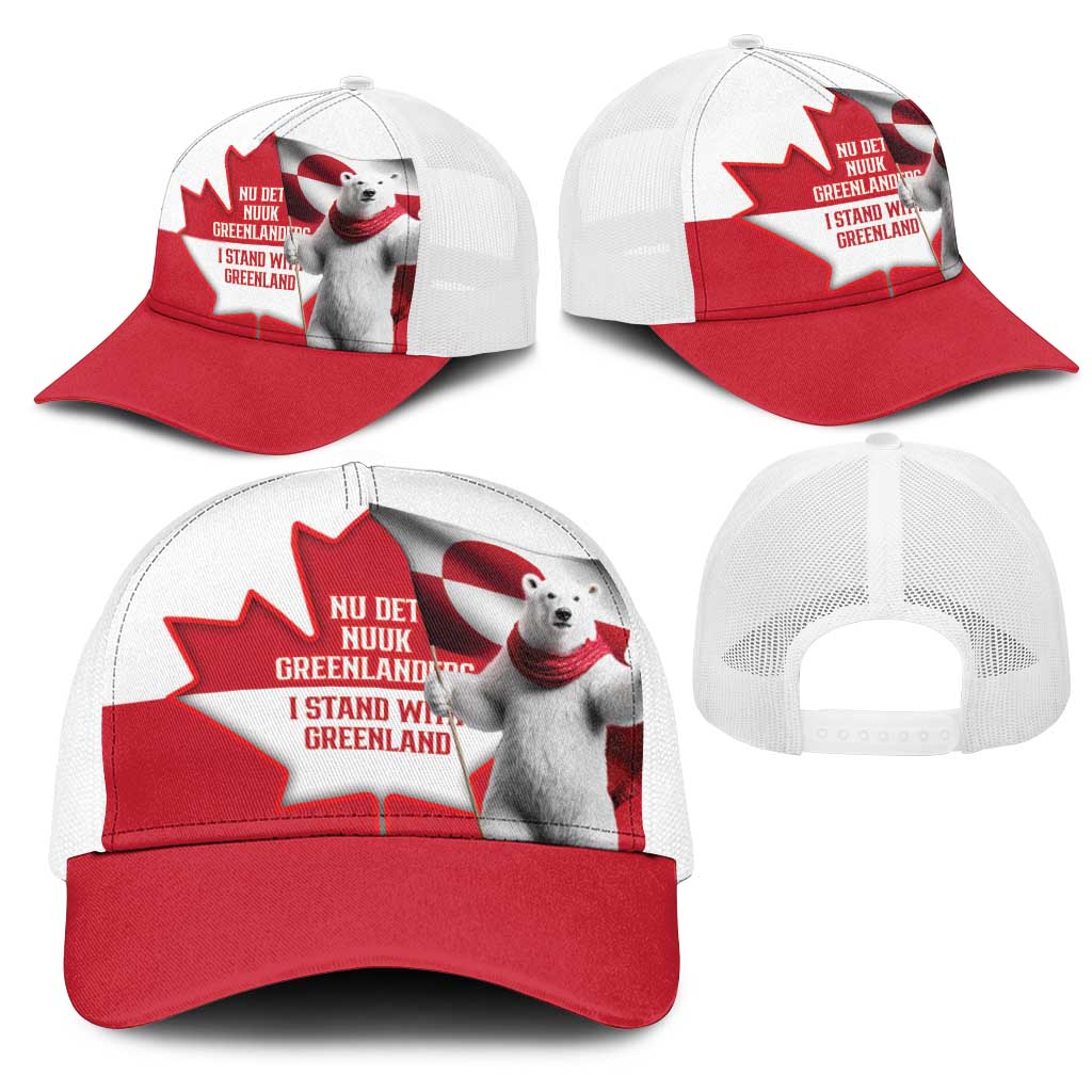I Stand With Greenland Mesh Trucker Cap Red and White Side by Side