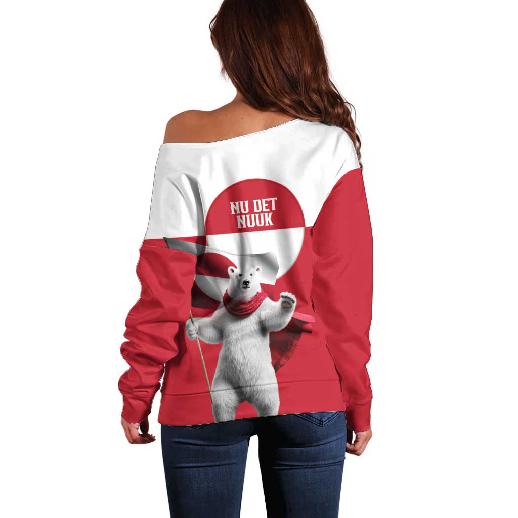 I Stand With Greenland Off Shoulder Sweater Red and White Side by Side