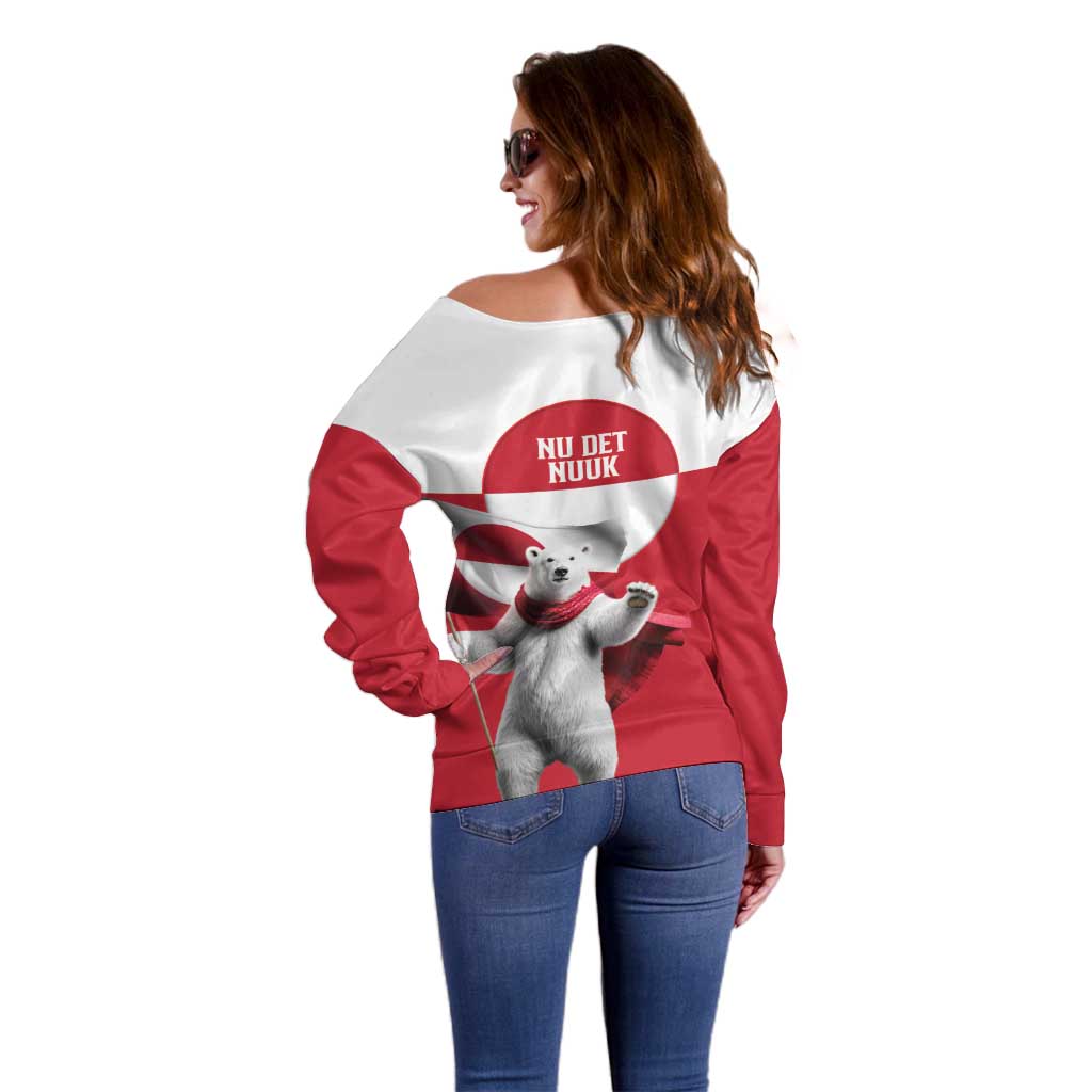 I Stand With Greenland Off Shoulder Sweater Red and White Side by Side