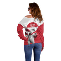 I Stand With Greenland Off Shoulder Sweater Red and White Side by Side