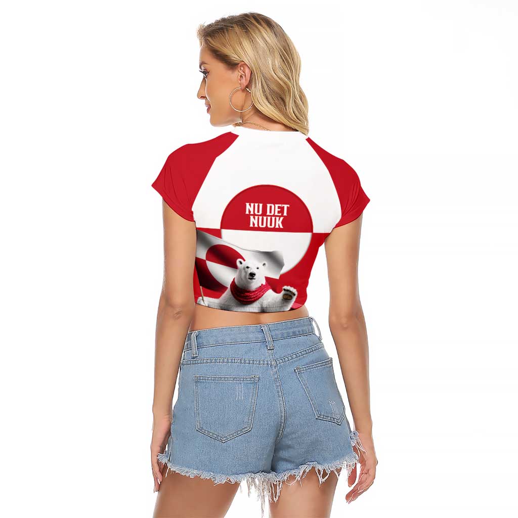 I Stand With Greenland Raglan Cropped T Shirt Red and White Side by Side