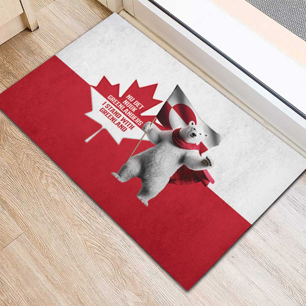I Stand With Greenland Rubber Doormat Red and White Side by Side