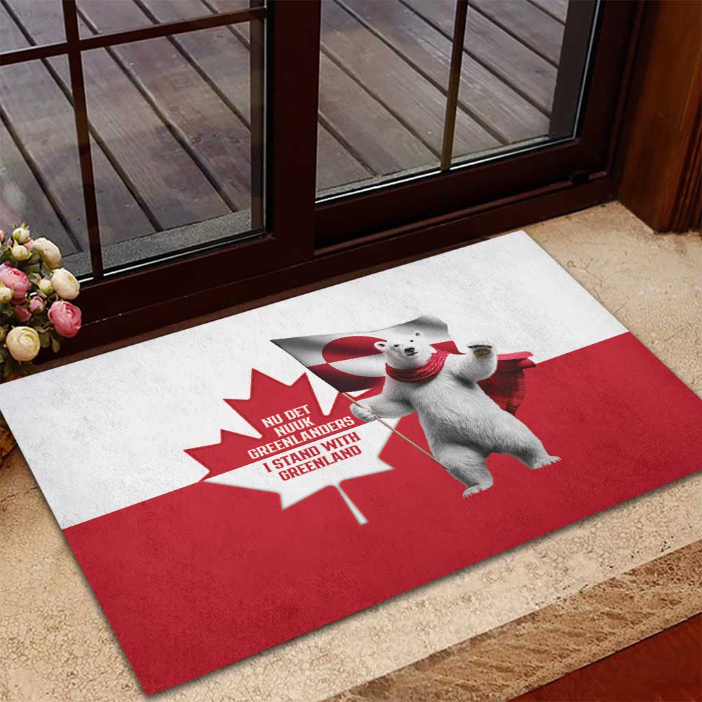 I Stand With Greenland Rubber Doormat Red and White Side by Side