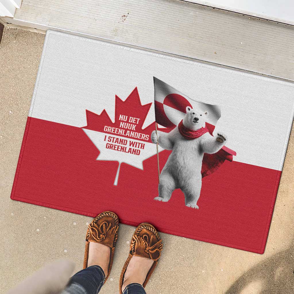 I Stand With Greenland Rubber Doormat Red and White Side by Side