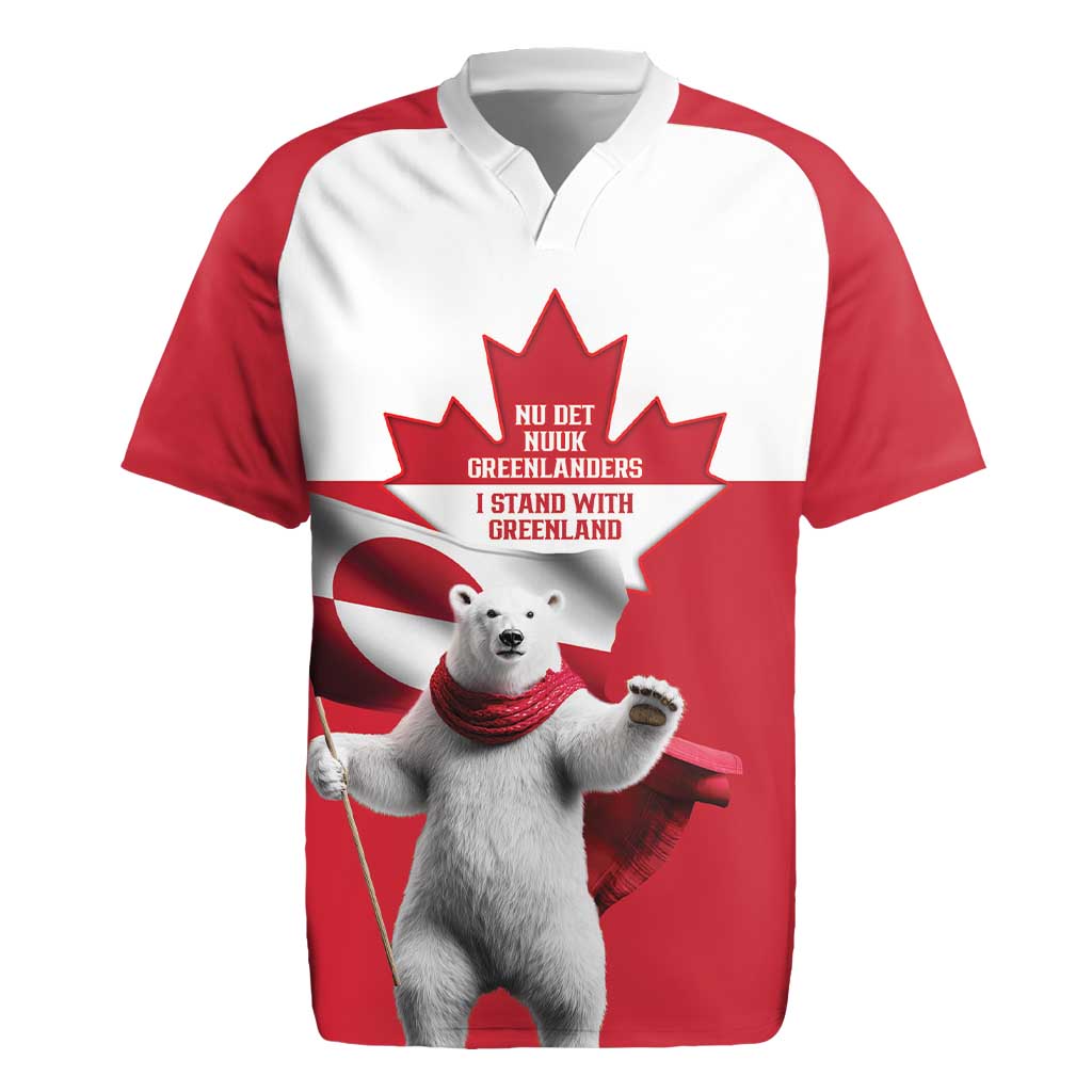 I Stand With Greenland Rugby Jersey Red and White Side by Side